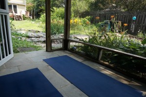 Yoga overlooking the stream and pond